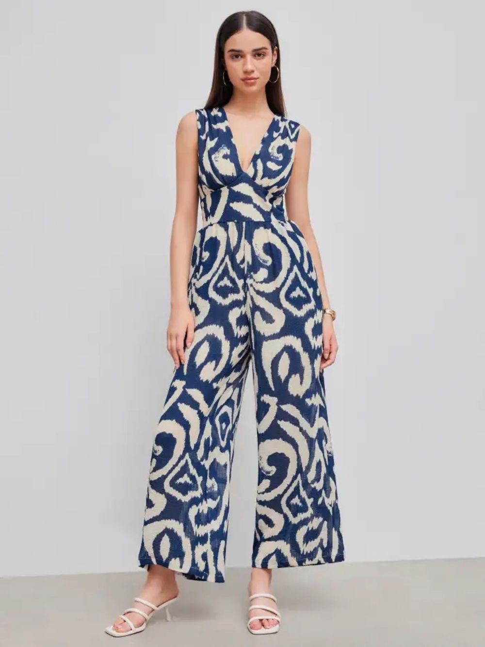Cider Blue Print Wide Leg Jumpsuit